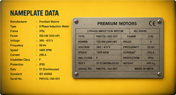 Motor nameplate specification graphic